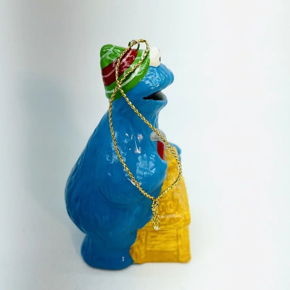 Vintage Christmas Ornament COOKIE MONSTER SESAME ST. MUPPETS Hand Painted Taiwan